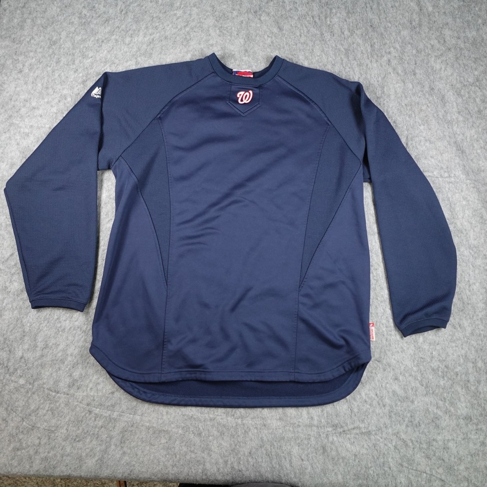 Majestic Shirt Men Large Navy Blue Washington Nationals MLB Authentic Style 6670